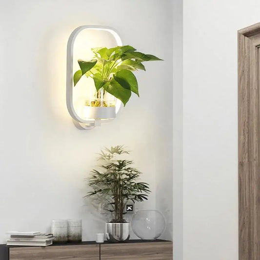 LED-vägglampa med integrerad växt – designervägglampor för inomhusbruk