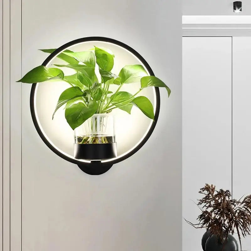 LED-vägglampa med integrerad växt – designervägglampor för inomhusbruk